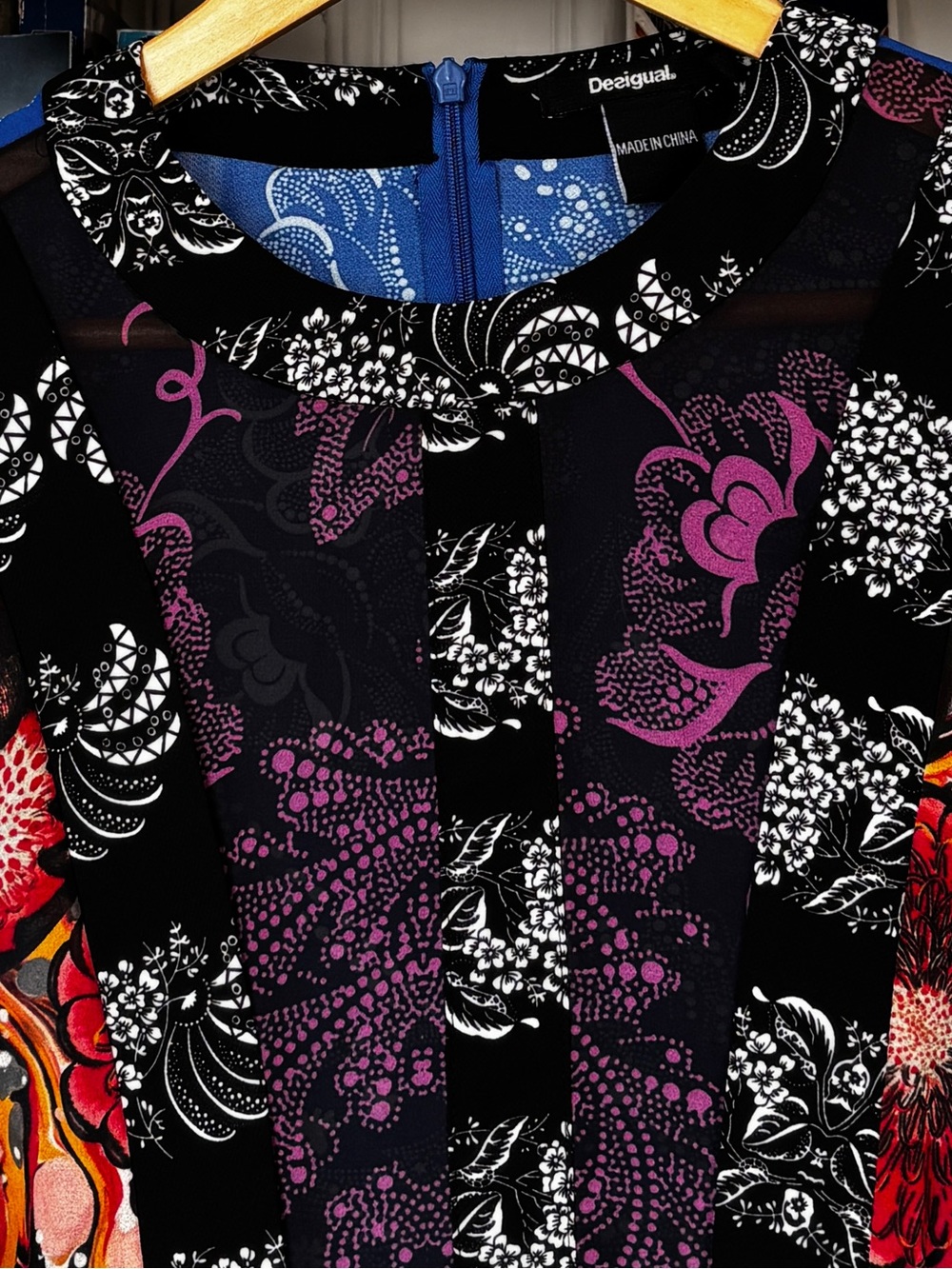 DESIGUAL Mixed Print Patchwork Kimono Sleeve Belted Midi Dress | Size 36 / S - Picture 8 of 11